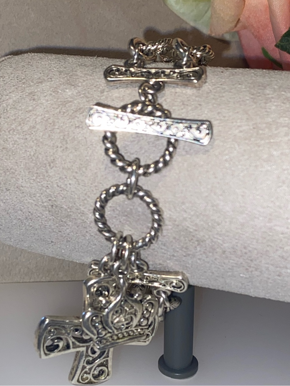 Silver-Tone Filigree Charm Toggle Bracelet